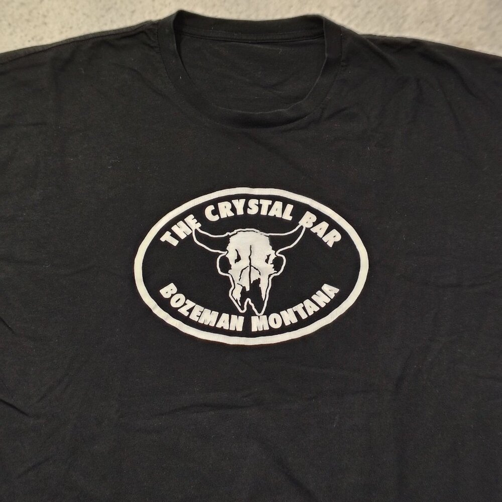 Crystal Bar Bozeman Montana T-Shirt Mens Size XL Black Cow Skull Logo‎ - Picture 2 of 10